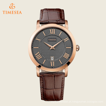 Homens PVD Rose Case Brown pulseira de couro relógio de quartzo 72258